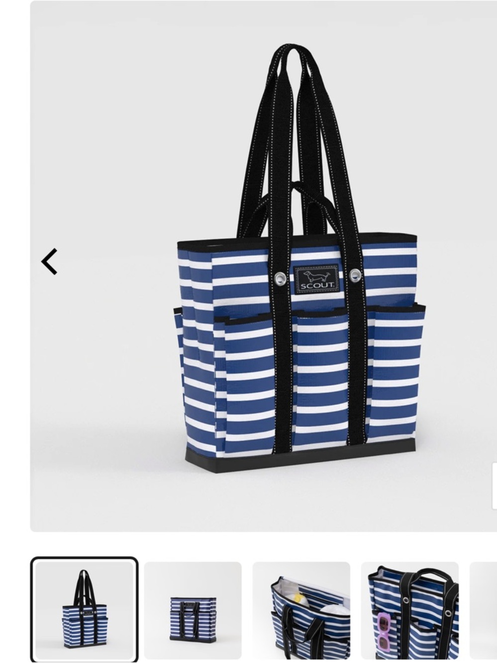 SCOUT Rocket Pocket Tote Travel Bag Striped Nantucket Navy NWT - Picture 2 of 9
